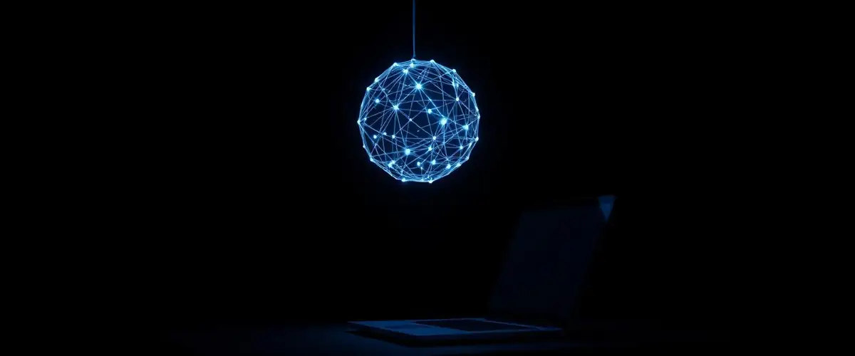 Светящаяся сфера сети над ноутбуком — официальный доступ к PixVerse из России